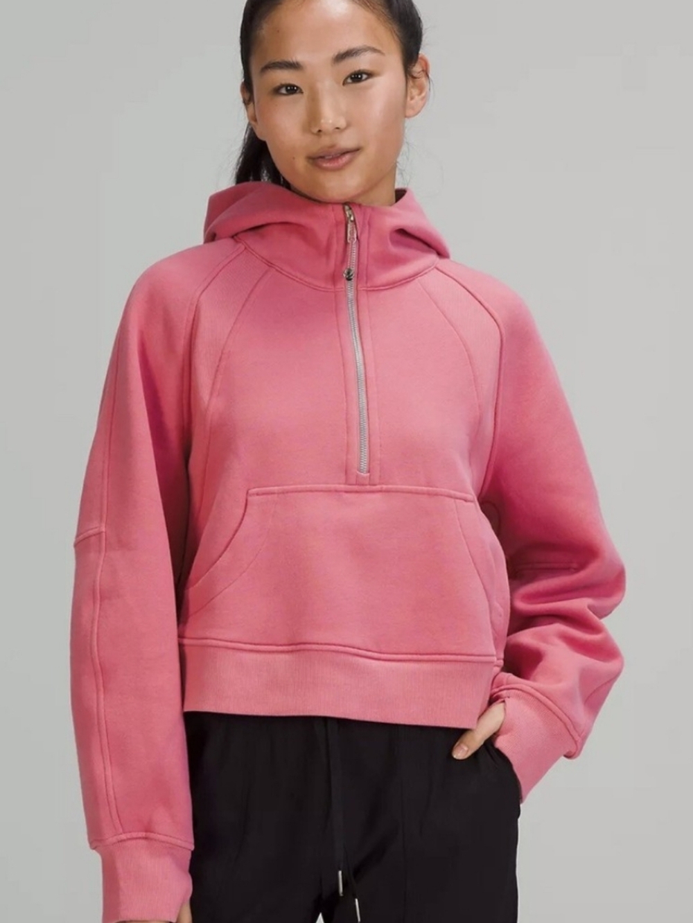 Lululemon Scuba Oversized Half-Zip Crop Hoodie in a pink color Xs/S